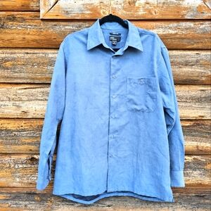 Marc Edward's Sueded Luxe Blue/Gray Button Up Longsleeve Suede Shirt Top Size M